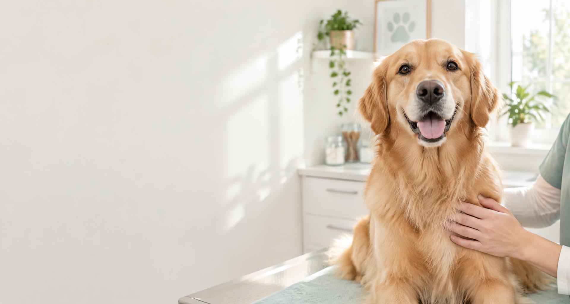 Cão acolhido com carinho em um ambiente veterinário — imagem ilustrativa
